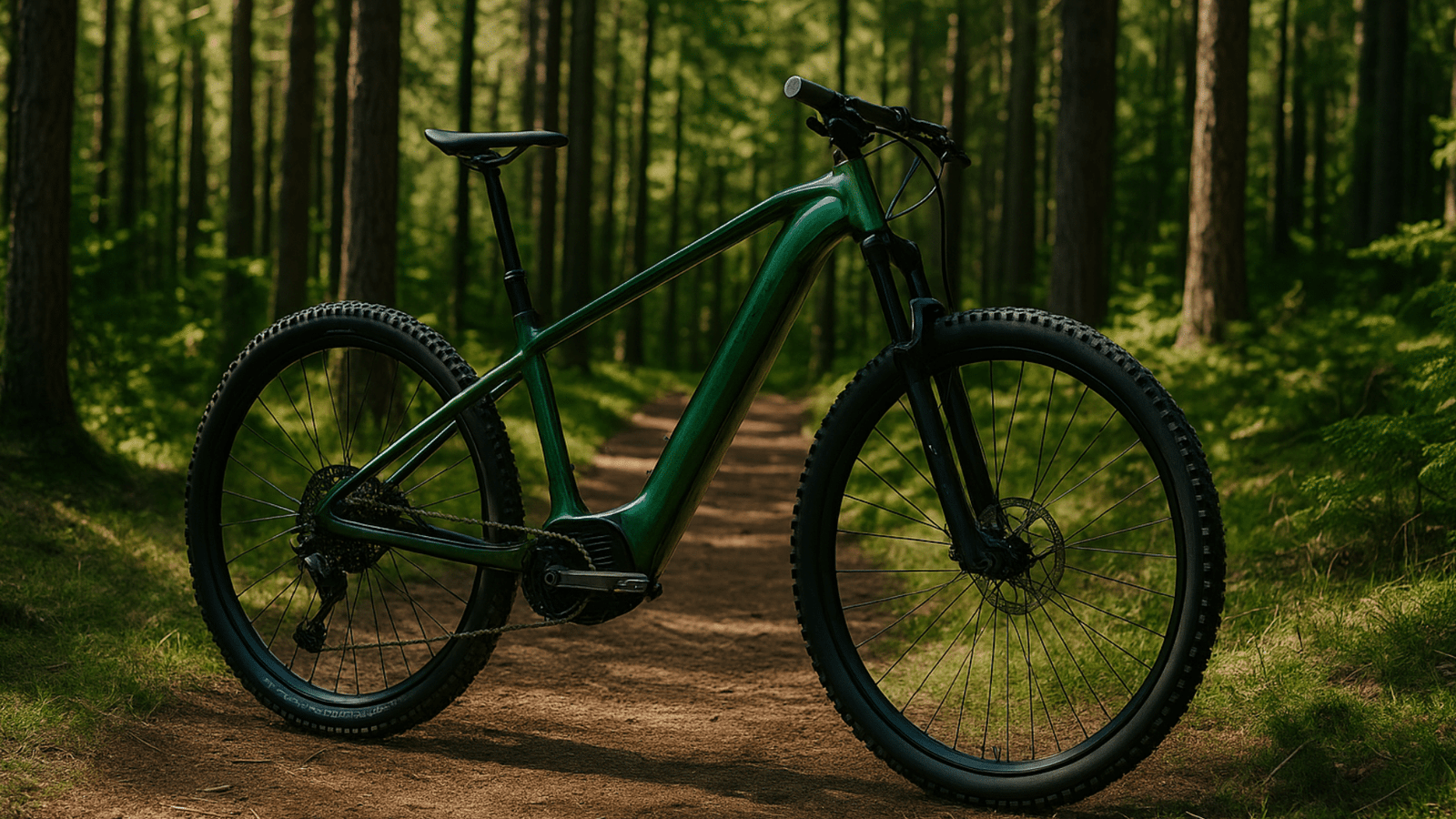 VTT électrique semi-rigide en forêt